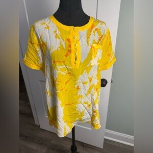 By SMITH New York silk Yellow and White Patterned Blouse tie dye